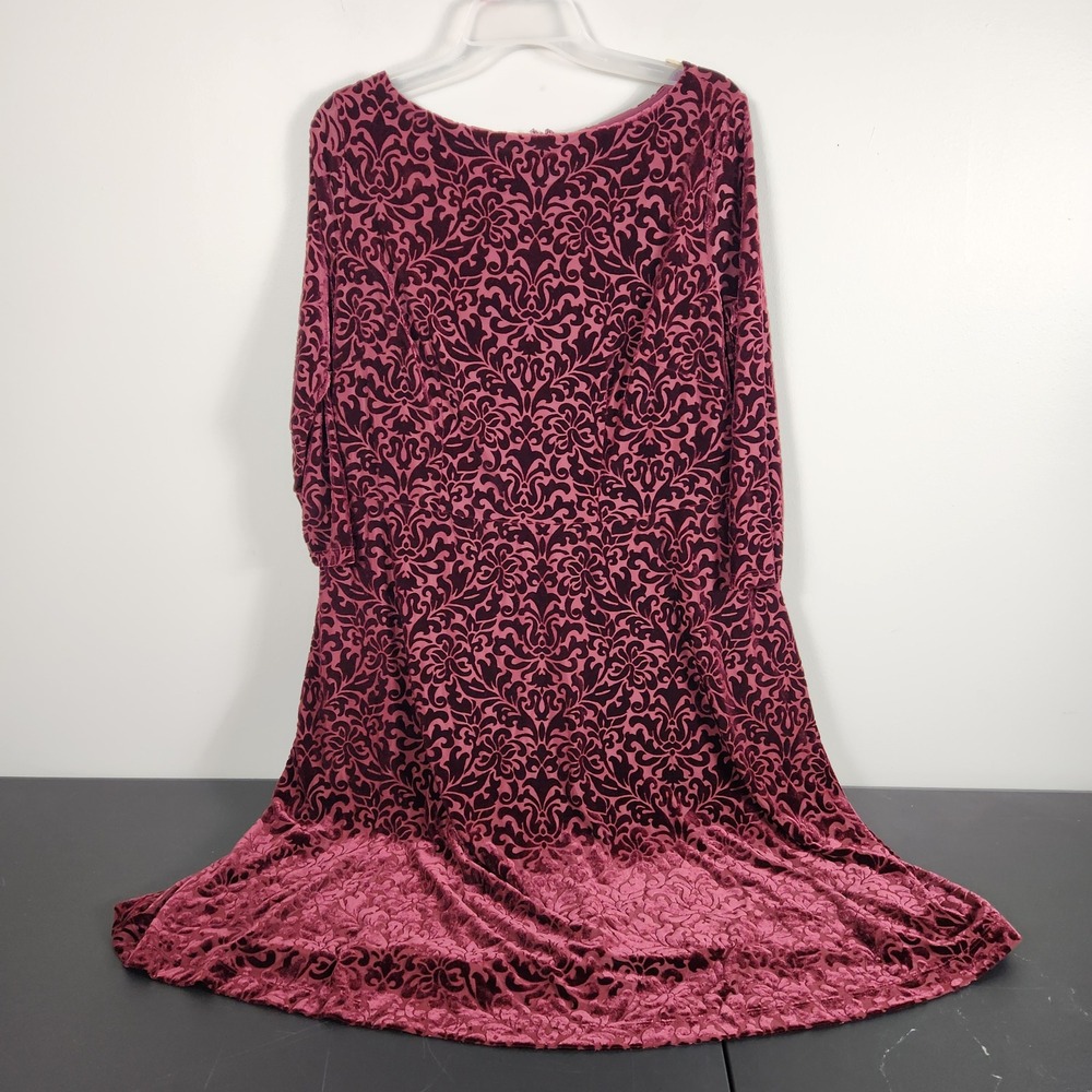 Talbots Woman Burgundy Flocked Velvet Damask Dress Long Sleeve Gothic Holiday X